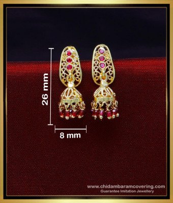 ERG1950 - Unique Gold Model Ruby Jhumkas Design for Daily Use