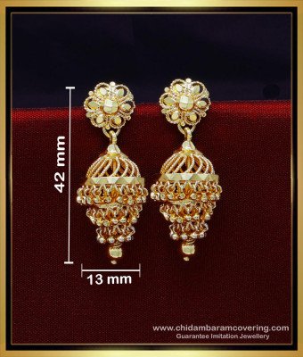 ERG1956 - Gold Pattern 3 Layer Jhumka Earrings Design for Wedding