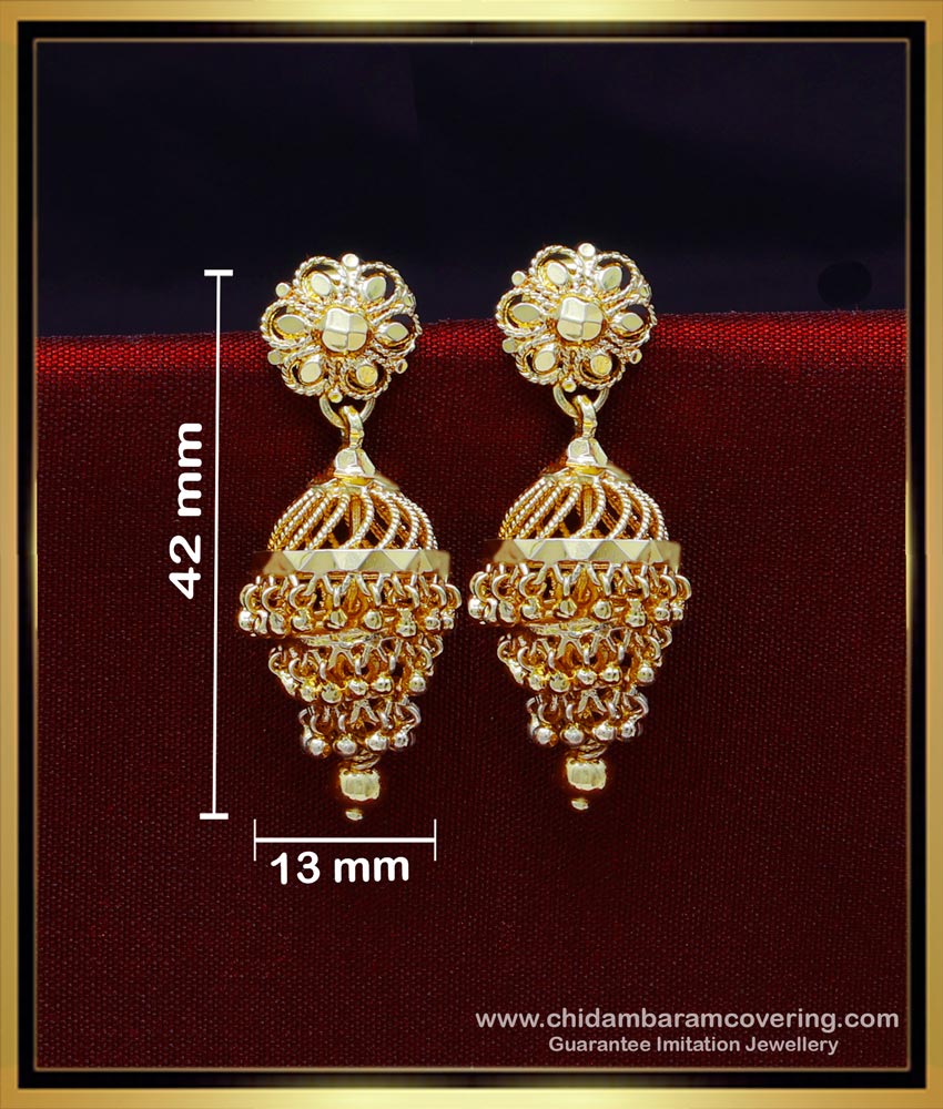 ERG1956 - Gold Pattern 3 Layer Jhumka Earrings Design for Wedding
