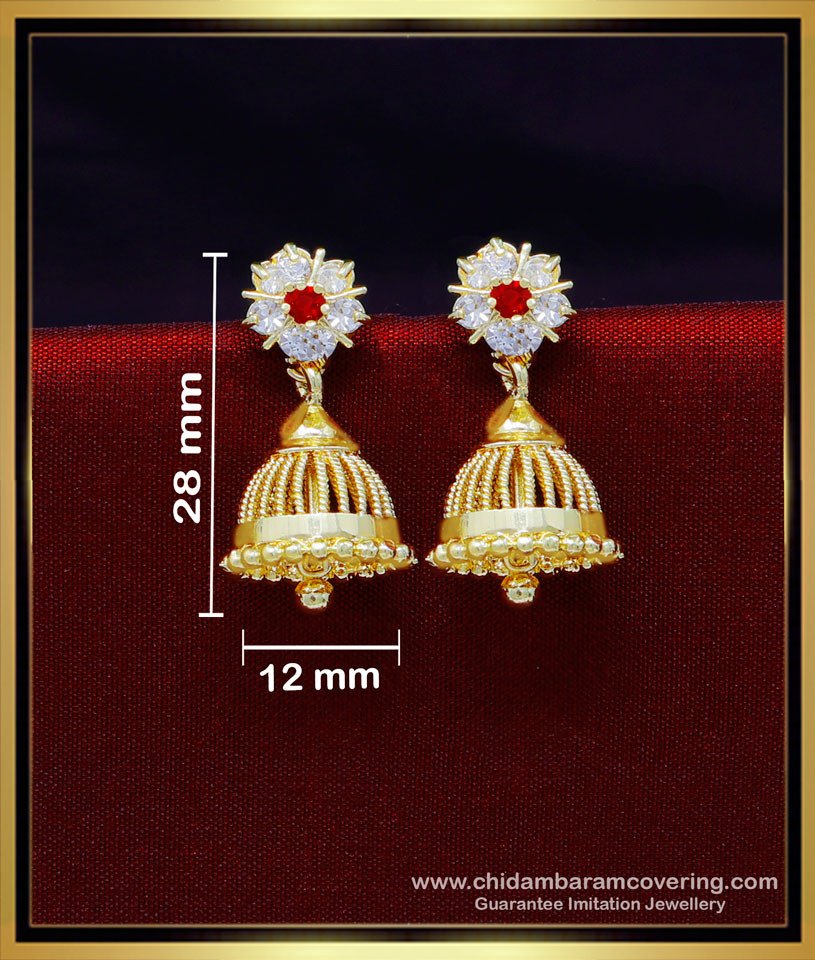 ERG1957 - Latest Daily Wear White Stone Jhumkas Gold Designs