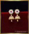 ERG1958 - Beautiful White and Ruby cz Jhumka Earrings Online