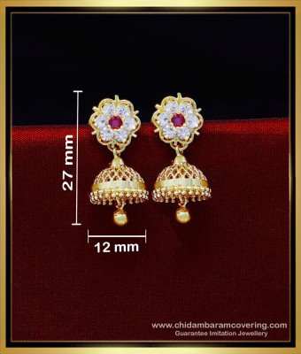 ERG1958 - Beautiful White and Ruby cz Jhumka Earrings Online