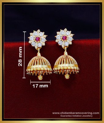 ERG1959 - Cute White Stone Gold Jhumka Design Latest for Women