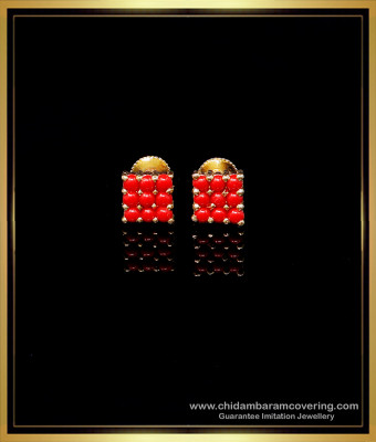 ERG1961 - First Quality Gold Plated Red Coral Earrings Gold Design