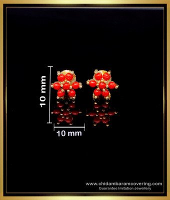 ERG1964 - Flower Model Red Coral Ear Stud Design Gold Look Online