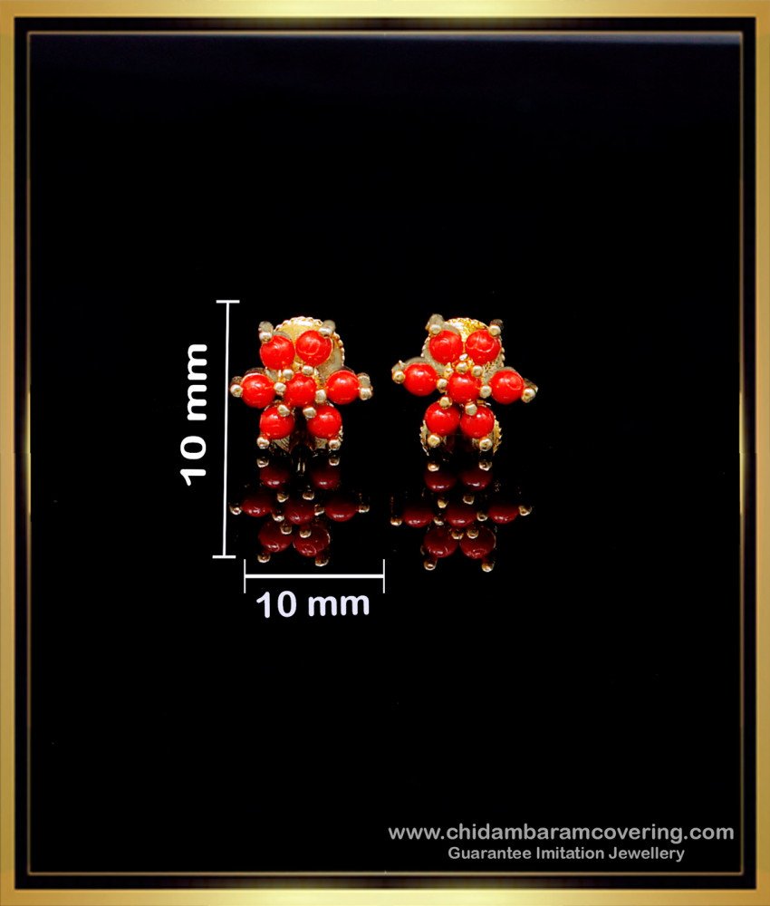 ERG1964 - Flower Model Red Coral Ear Stud Design Gold Look Online