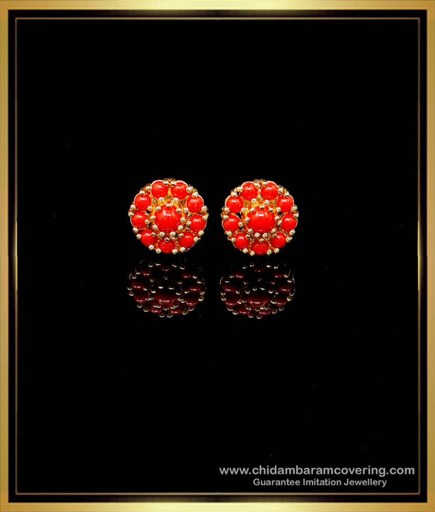 ERG1967 - Latest Gold Earrings Design Red Coral Ear Stud for Women