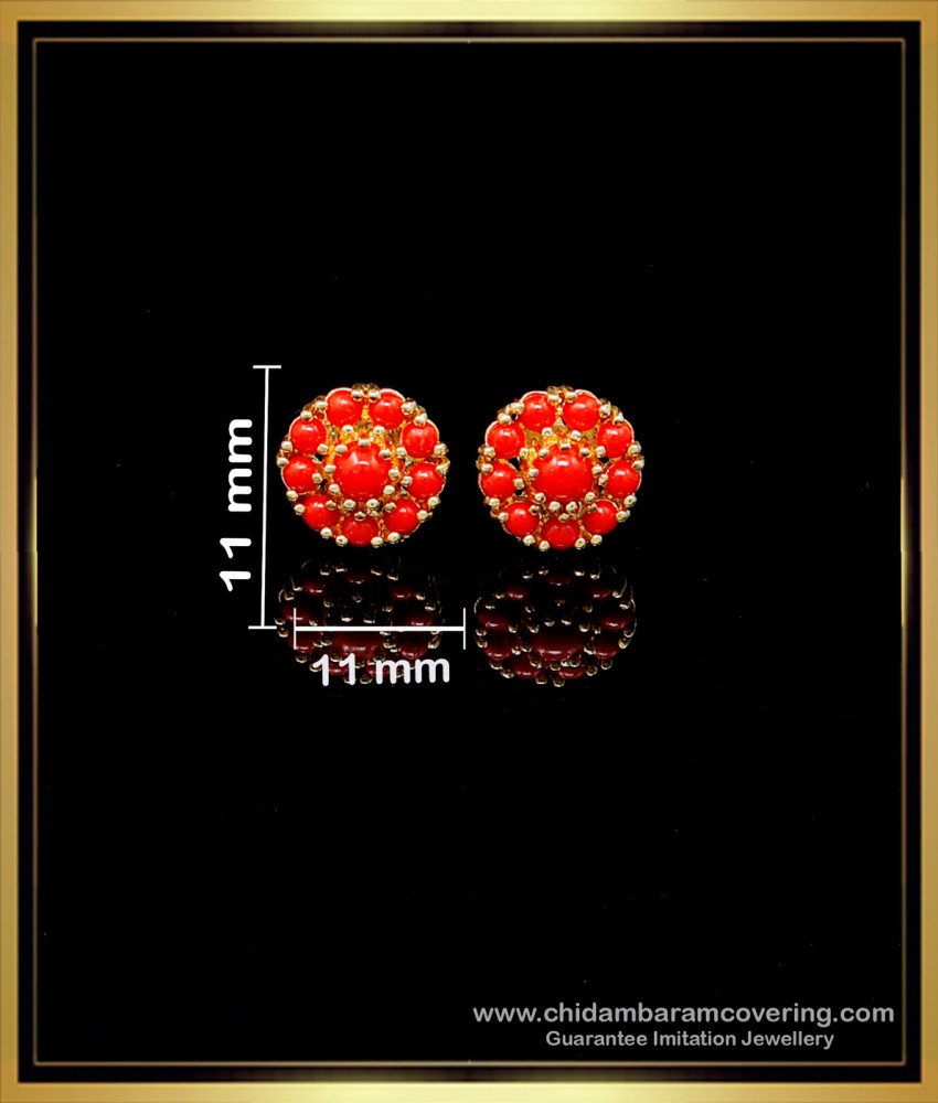 ERG1967 - Latest Gold Earrings Design Red Coral Ear Stud for Women
