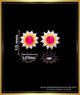 ERG1972 - Latest Ruby Stone Stud Earrings Pearl Design for Women