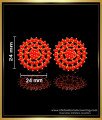 ERG1973 - South Indian Jewelry Red Coral Earrings Gold Designs