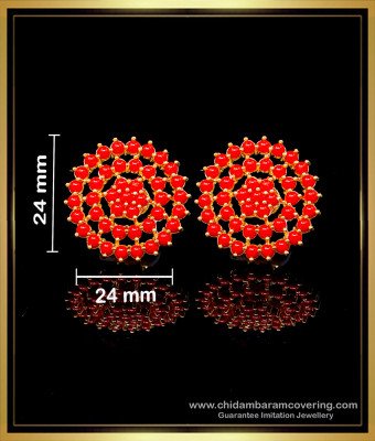 ERG1973 - South Indian Jewelry Red Coral Earrings Gold Designs