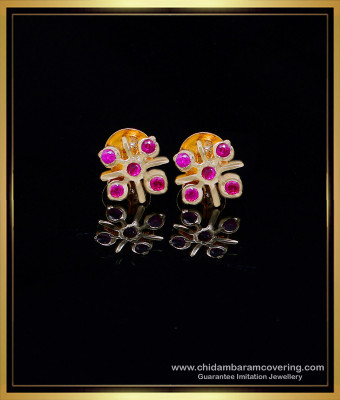 ERG1975 - New Impon Daily Wear Ruby Stone Earrings Gold Design