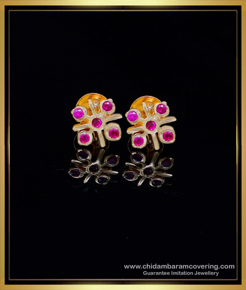 ERG1975 - New Impon Daily Wear Ruby Stone Earrings Gold Design