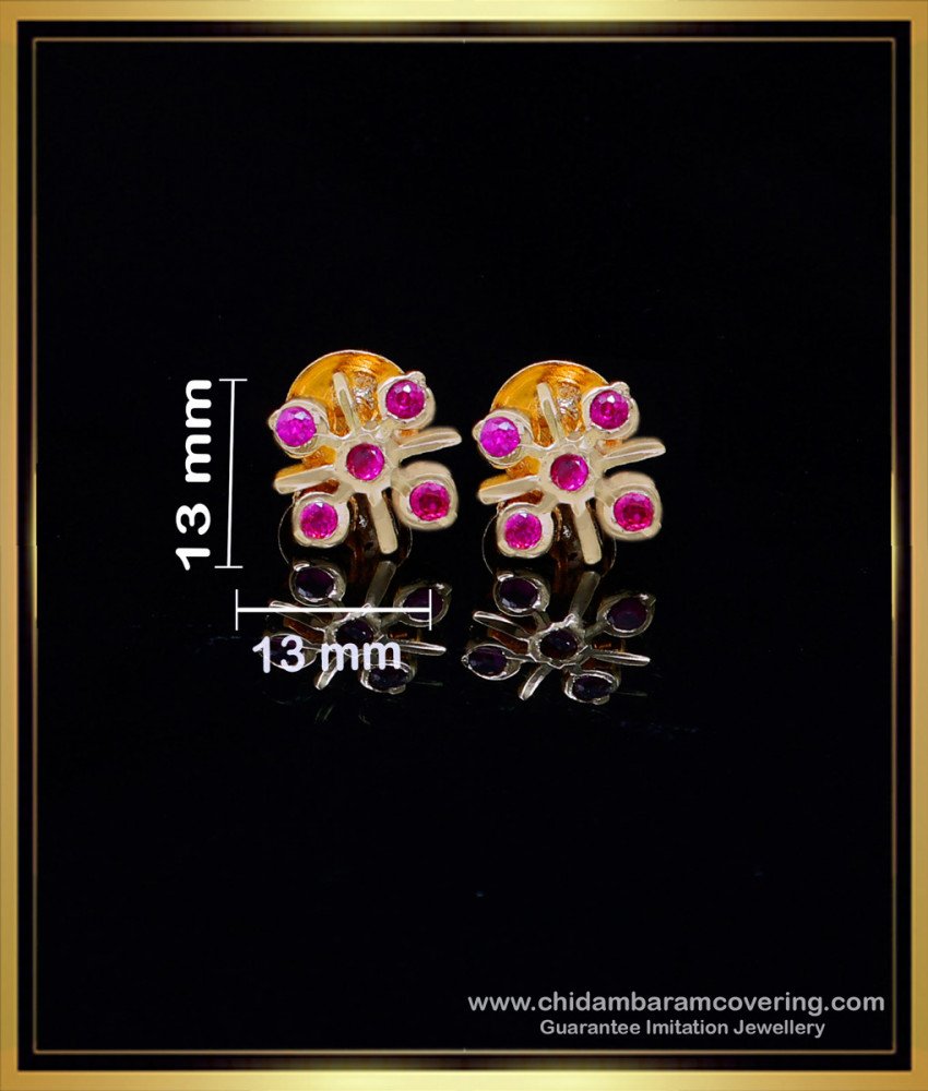 ERG1975 - New Impon Daily Wear Ruby Stone Earrings Gold Design