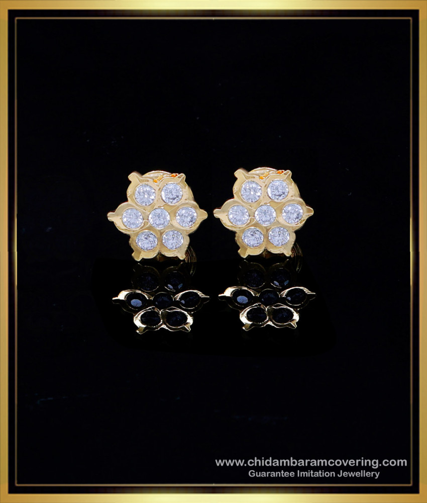 ERG1976 - Elegant Flower Model 7 White Stone Ear Stud Design Gold