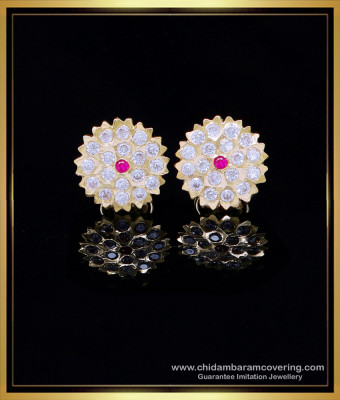 ERG2000 - Gold Design White Stone Impon Stud Earrings for Women