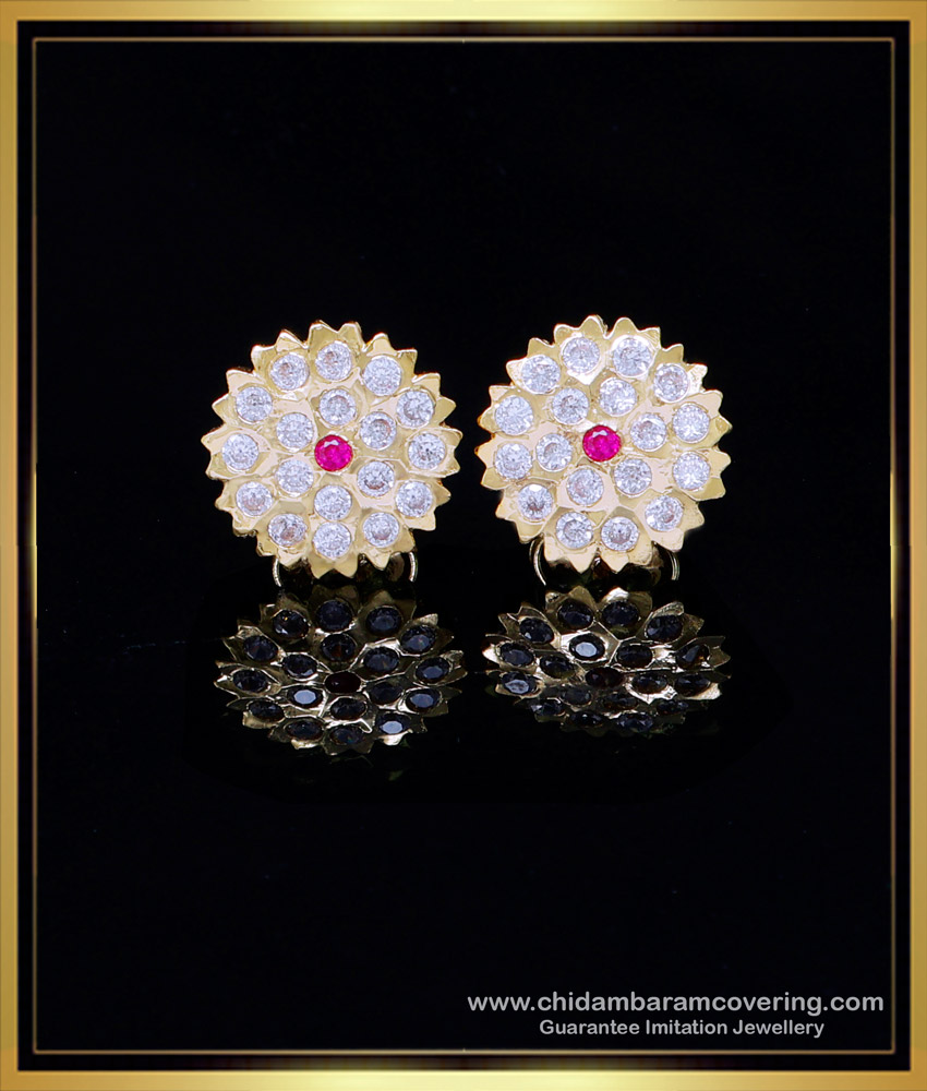 ERG2000 - Gold Design White Stone Impon Stud Earrings for Women