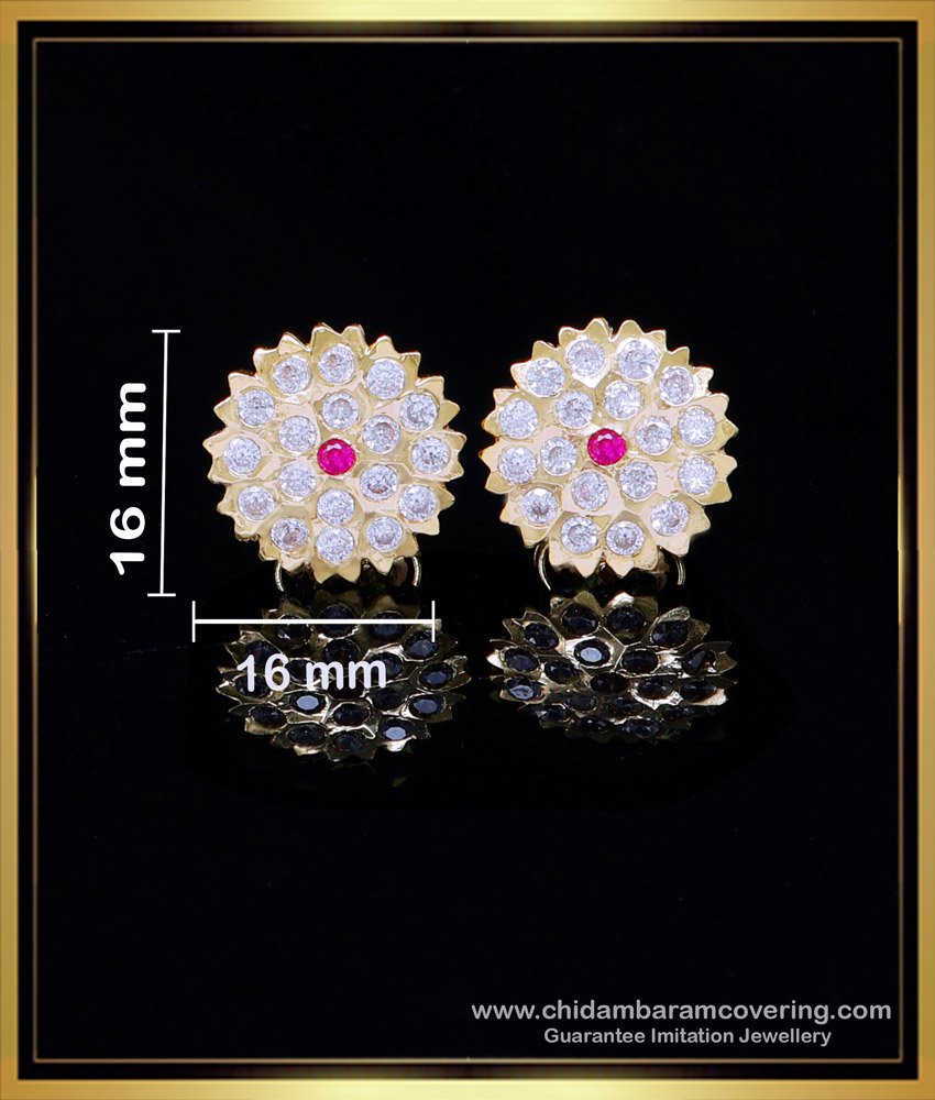 ERG2000 - Gold Design White Stone Impon Stud Earrings for Women