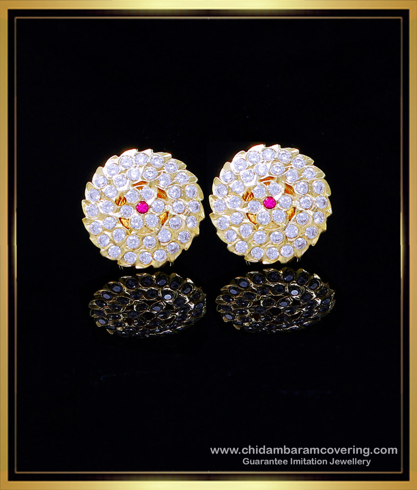 ERG2002 - Impon First Quality White Stone Gold Plated Earrings