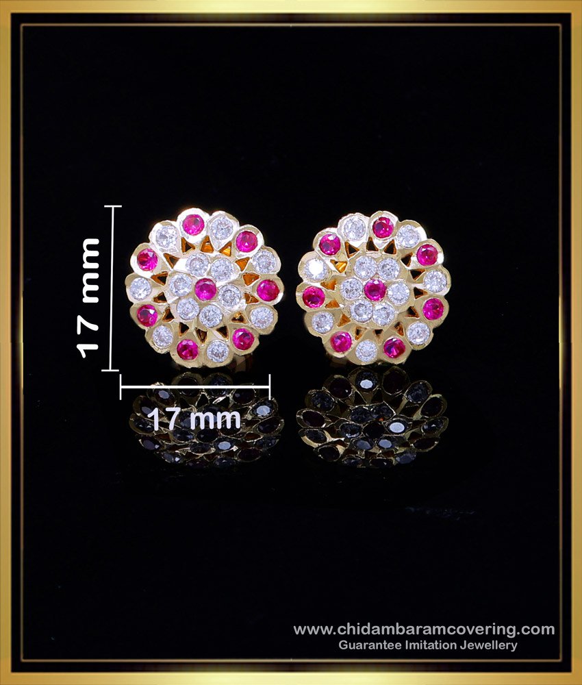 ERG2004 - Gold Plated Impon Stone Earrings Design of Gold Tops