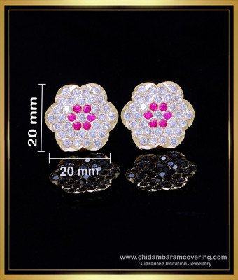 ERG2008 - Impon White Stone Stud Earrings Gold Designs for Women