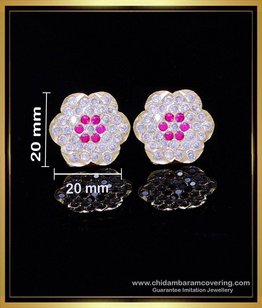 ERG2008 - Impon White Stone Stud Earrings Gold Designs for Women