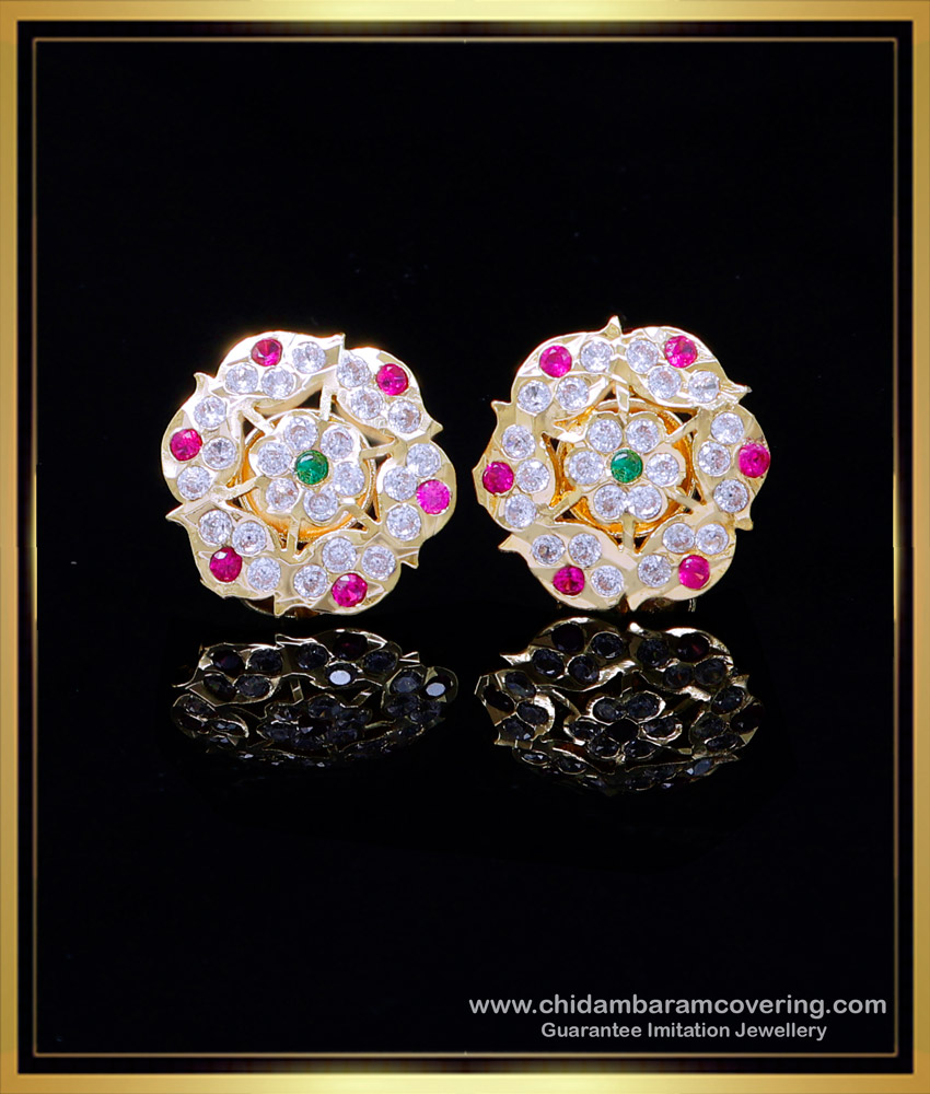 ERG2009 - Impon Ad Stone Gold Stud Earrings Designs for Daily Use