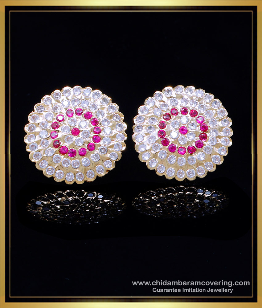 ERG2014 - Impon Earrings Designs Big Round Stone Studs for Women