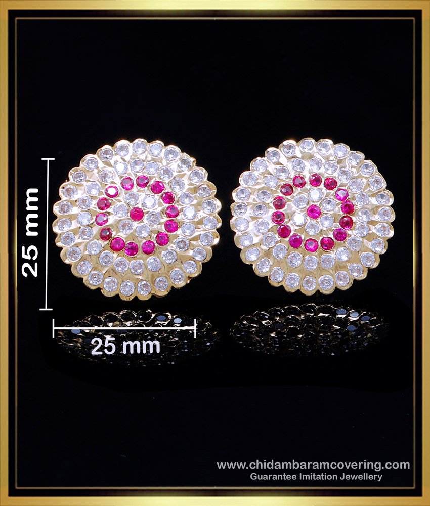ERG2014 - Impon Earrings Designs Big Round Stone Studs for Women
