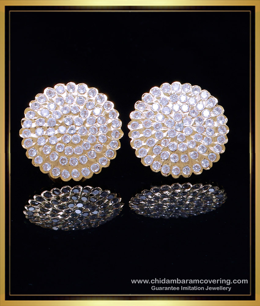 ERG2015 - Real Gold Look White Stone Big Studs Pure Impon Jewellery