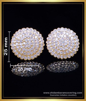 ERG2015 - Real Gold Look White Stone Big Studs Pure Impon Jewellery