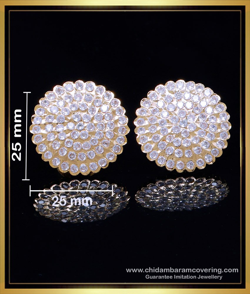 ERG2015 - Real Gold Look White Stone Big Studs Pure Impon Jewellery