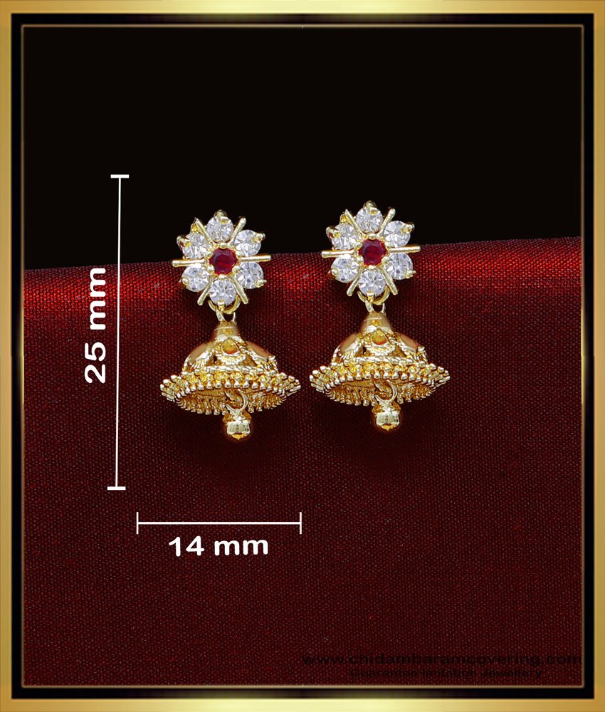 ERG2016 - Daily Wear White Stone Gold Earrings Designs Jhumka
