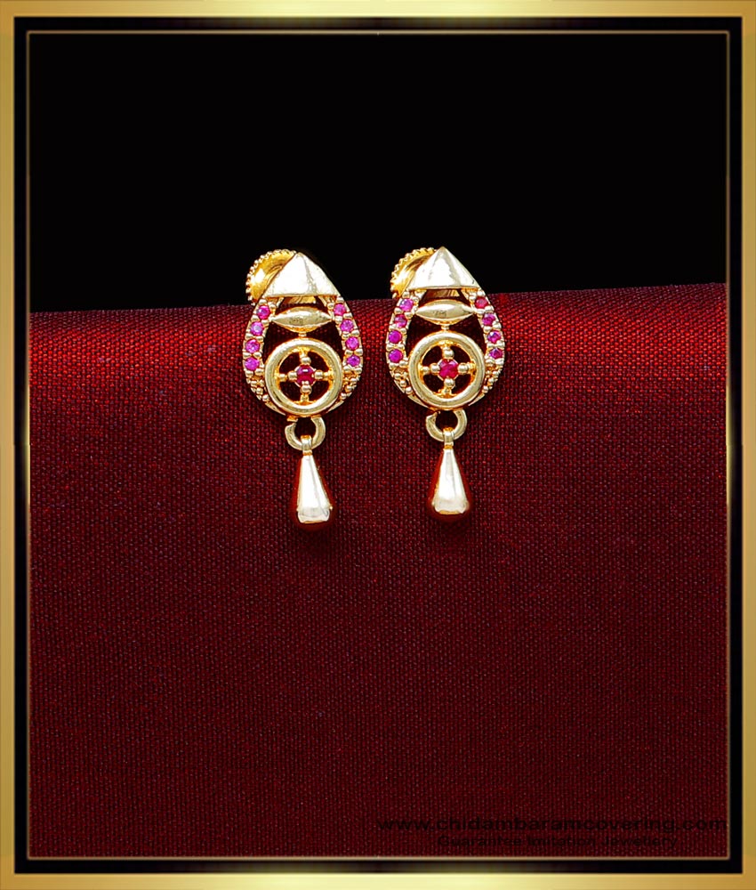 ERG2021 - Cute Gold Design Ruby Stone Stud Earrings for Girls