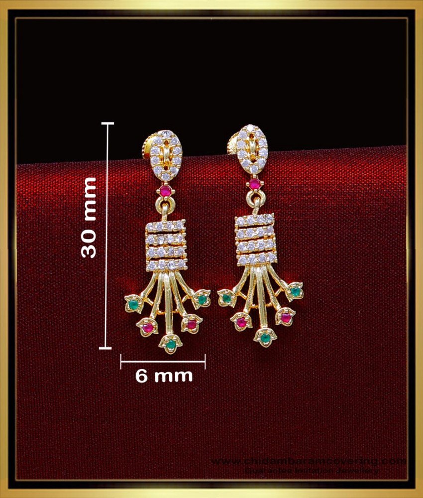 ERG2022 - Latest Ruby Emerald Stone Gold Earrings Design Hanging