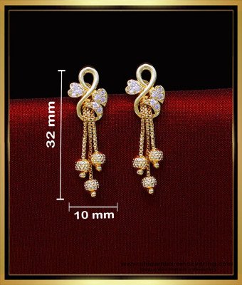 ERG2025 - New Gold Pattern White Stone Earrings Hanging Design