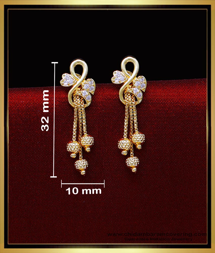 ERG2025 - New Gold Pattern White Stone Earrings Hanging Design