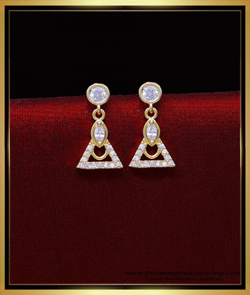 ERG2027 - Gold Design Hanging White Stone Gold Plated Earrings