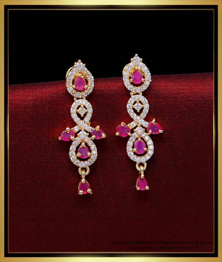 ERG2030 - Latest White and Ruby Stone Earrings Design for Girls
