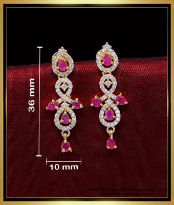 ERG2030 - Latest White and Ruby Stone Earrings Design for Girls
