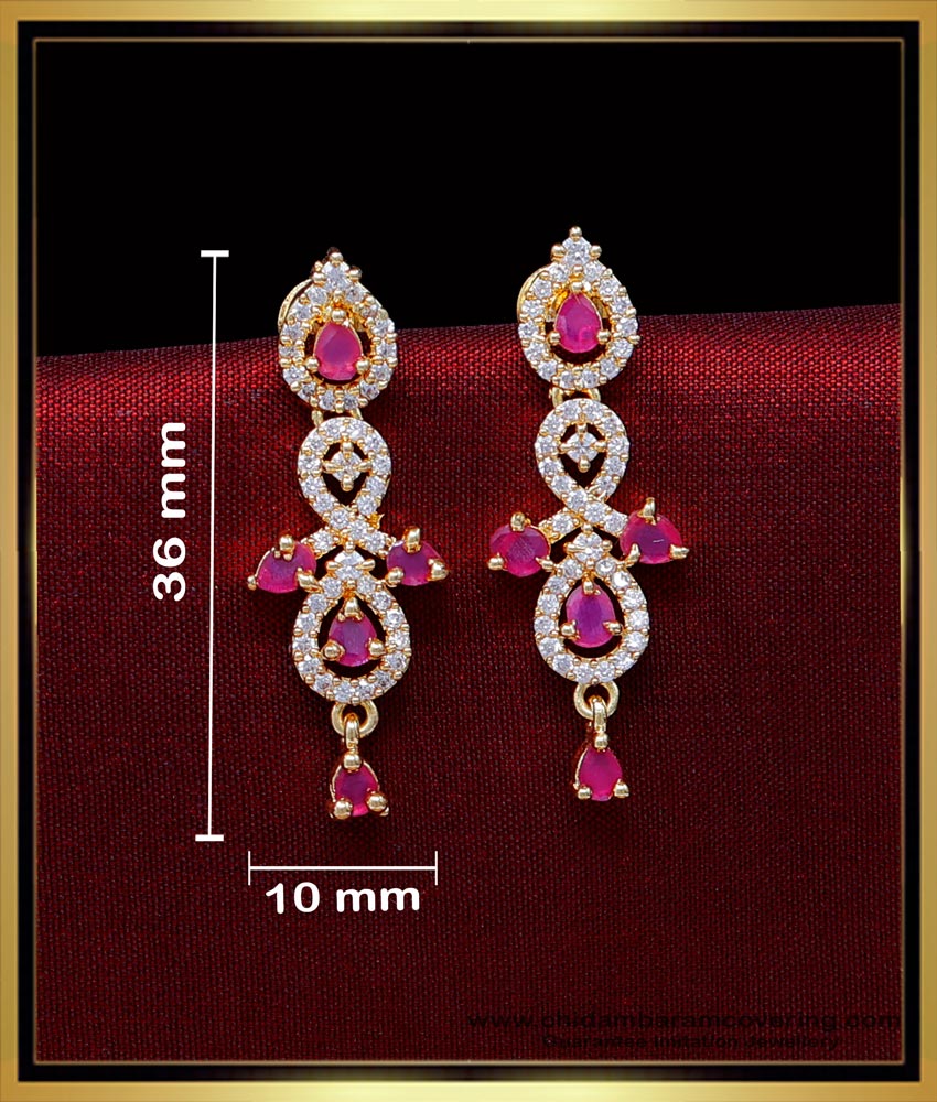 ERG2030 - Latest White and Ruby Stone Earrings Design for Girls