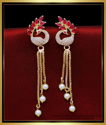 ERG2031 - Trendy Ad Stone Long Gold Earrings Design Hanging Pearls