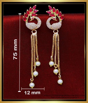 ERG2031 - Trendy Ad Stone Long Gold Earrings Design Hanging Pearls