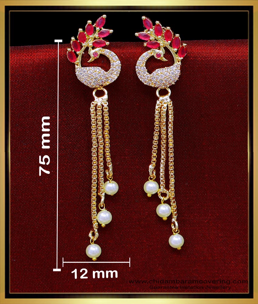 ERG2031 - Trendy Ad Stone Long Gold Earrings Design Hanging Pearls