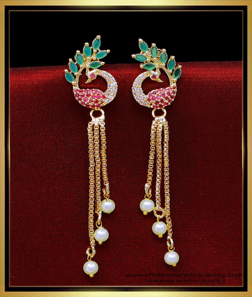 ERG2032 - New Peacock Design Gold Earrings Designs for Daily Use