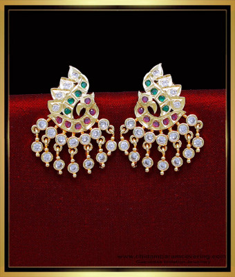ERG2042 - Impon Multi Stone Peacock Design Ear Stud Design Gold