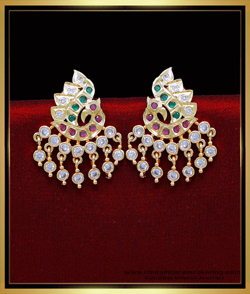 ERG2042 - Impon Multi Stone Peacock Design Ear Stud Design Gold