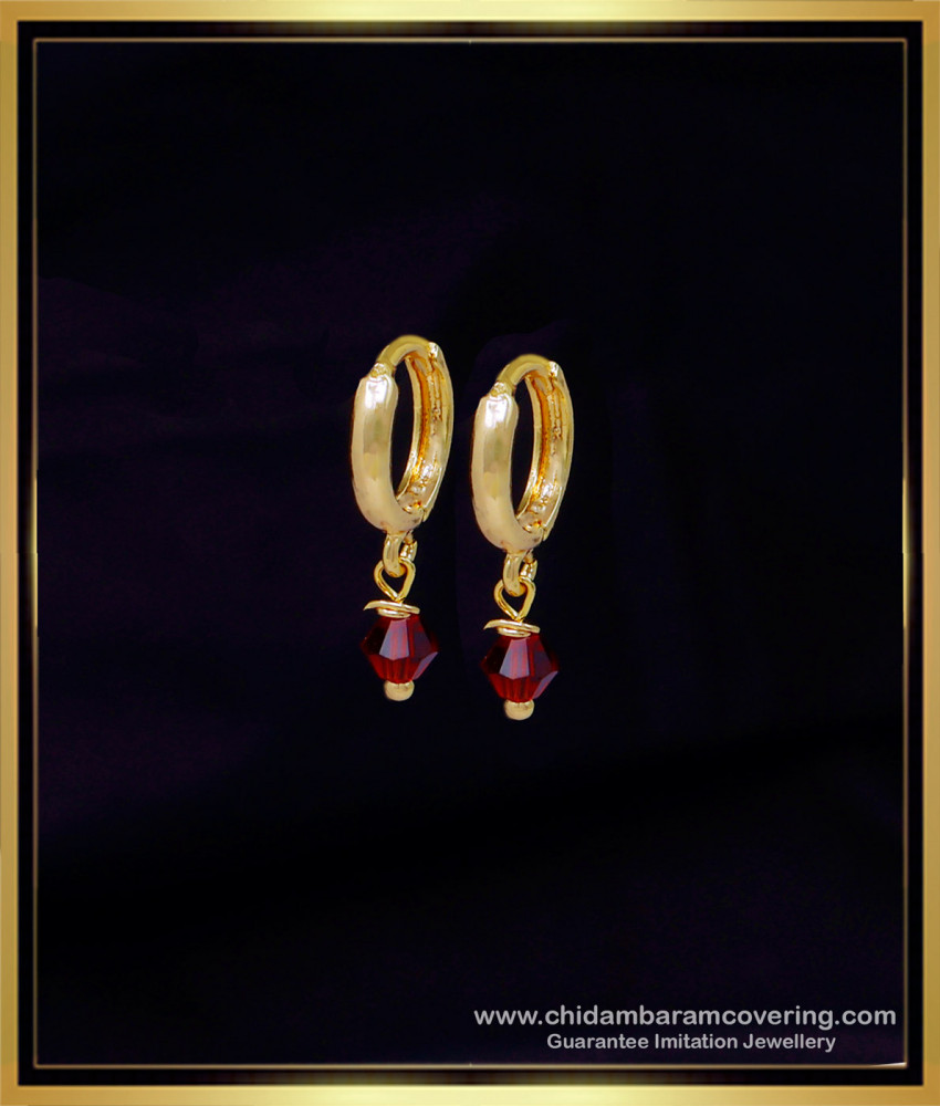 ERG2052 - Unique Pink Crystal Gold Plated Hoop Earrings Gold