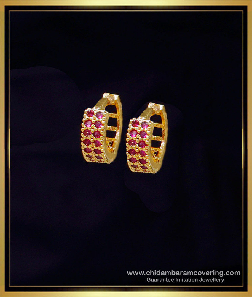 ERG2062 - Elegant Ruby Gold Earrings Bali Design for Female