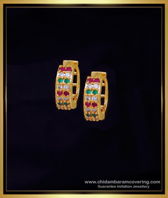 ERG2063 - Small Daily Use Hoop Earrings Stone Gold Design